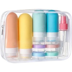 16 Pack Travel Bottles Set - TSA Approved Leak Proof Silicone Squeezable Containers for Toiletries, Conditioner, Shampoo, Lotion & Body Wash Accessories (White)