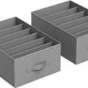SONGMICS Set of 2 Large Size Wardrobe Clothes Organizers, 6-Compartment Foldable Drawer Organizers with Handles, 16.5 x 11.8 x 6.7 Inches, for Pants, Sweaters, Jeans, Dove Gray