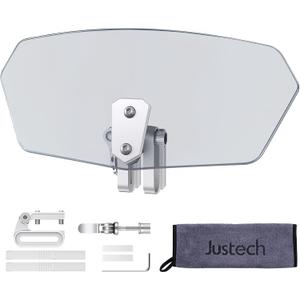 Justech Universal Motorcycle Windshield, Motorbike Windscreen Adjustable Clip On Windshield Extension Spoiler Wind Air Deflector Universal Fit for Motorcycles, Scooters-Smoke, Silver Bracket