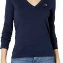 Lacoste Women's Long Sleeve Cotton Jersey Veneck Tee Shirt Size 40