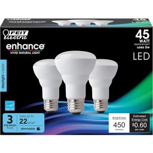 Feit Electric R20 LED Light Bulb, 45W Equivalent, Dimmable, 5000K Daylight, 450 Lumens, 90 CRI, E26 Base, Damp Rated, Recessed and Track Lighting Bulbs, 22-Year Lifetime, R20DM/950CA/3, 3 Pack