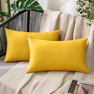 MIULEE Pack of 2 Decorative Outdoor Solid Waterproof Throw Pillow Covers polyester Garden Farmhouse Cushion Cases for Summer Patio Tent Balcony Couch Sofa 20x12 Inch Mustard Yellow