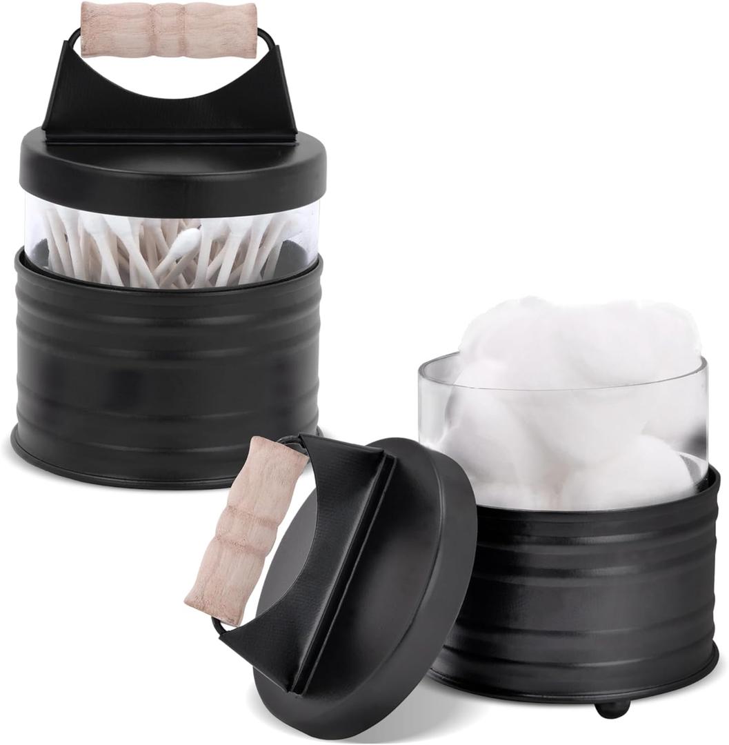 Autumn Alley Deluxe Farmhouse Apothecary Jars Set, Black Bathroom Jars Qtip Holder Glass - Rustic Vanity Organizer for Bathroom Counter, Cotton Balls, Swabs, Rounds, Salts 2-Small Glass with Lids