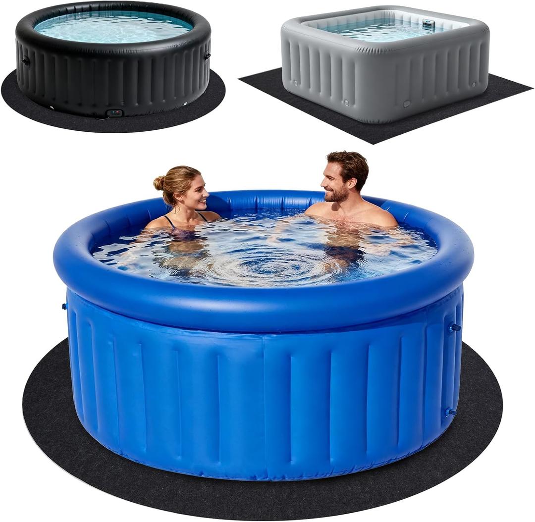 Grefinity 80" Dia Round Hot Tub Mat, Outdoor Indoor Inflatable Hot Tub Pad - Extra Large Flooring Protector Mat, Waterproof & Leakproof & Washable Spa Pool Mat for Above Ground Pools