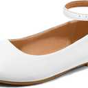 K KomForme Girl's Ballerina Flat Ankle Strap Dress Ballet Flat Shoes, 13 Little Kid, White