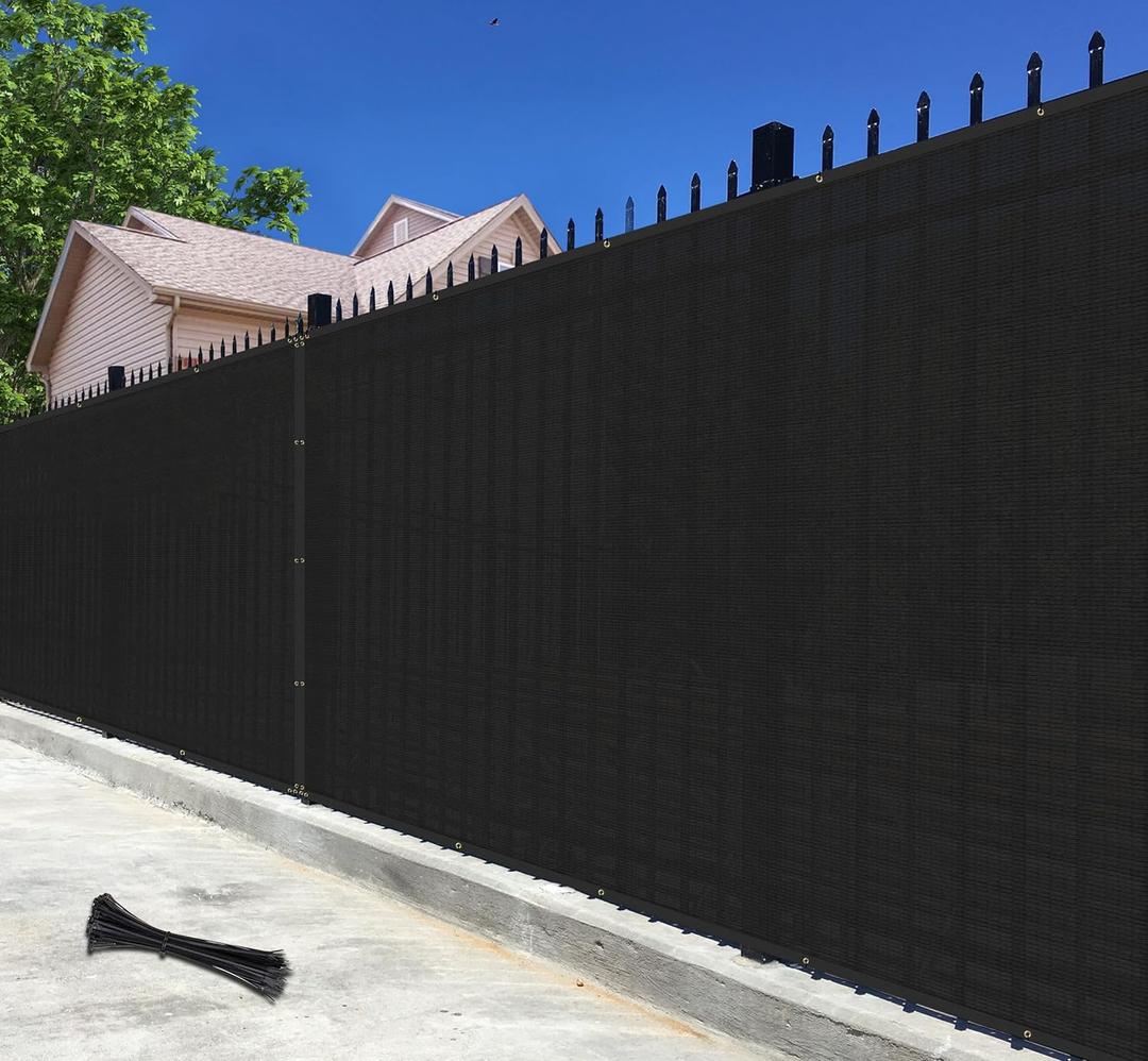 Bynbbur 4' x 25' Black Privacy Fence Screen Net Fencing 90% Privacy Blockage Windscreen Mesh Shade Cover with Copper Grommet for Patio Backyard Garden Swimming Pool, Zip Ties Included