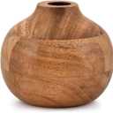 Vases Acacia Wood Small Round Hand-Carved | Handmade Vase | Handmade Home Office Table Vase (4" X 4" X 4")