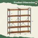 Huuger 5 Tier Bookshelf, Display Bookshelf with 10 Open Shelves and Raised Baffle, 47.2 Inch Straight Wide Bookcase with Metal Frame and Wooden Board, Adjustable Feet, Rustic Brown