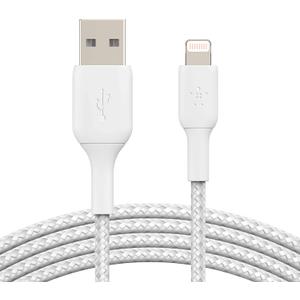 Belkin BoostCharge Braided Lightning Cable - 6.6ft/2M - MFi Certified Apple iPhone Charger USB to Lightning Cable 6ft - iPhone Cable - iPhone Charger Cable - Apple Charger - USB Phone Charger - White