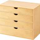 Neando Bamboo Desk Organizer with Drawers, 4-Tier Wooden Desk Organizer, Small Desktop Storage for Office Supplies, Makeup, Accessories, Space-Saving Organizer for Desk, Vanity & Home