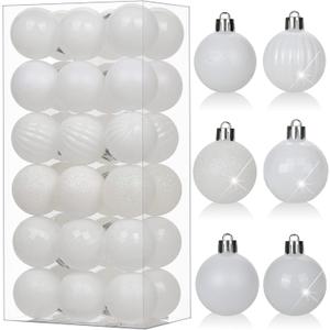 Hollyone 1.57" Pearl-White Christmas Ornaments - 36 Pcs Mini Shatterproof Plastic Christmas Tree Decorations with Hanging Loop