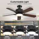 Surtime 44In Flush Mount Ceiling Fans with Lights and APP&Remote Control,Farmhouse Low Profile Ceiling Fan for Indoor/Outdoor,3CCT Dimmable,5 Reversible Double-Sided BladesBlack