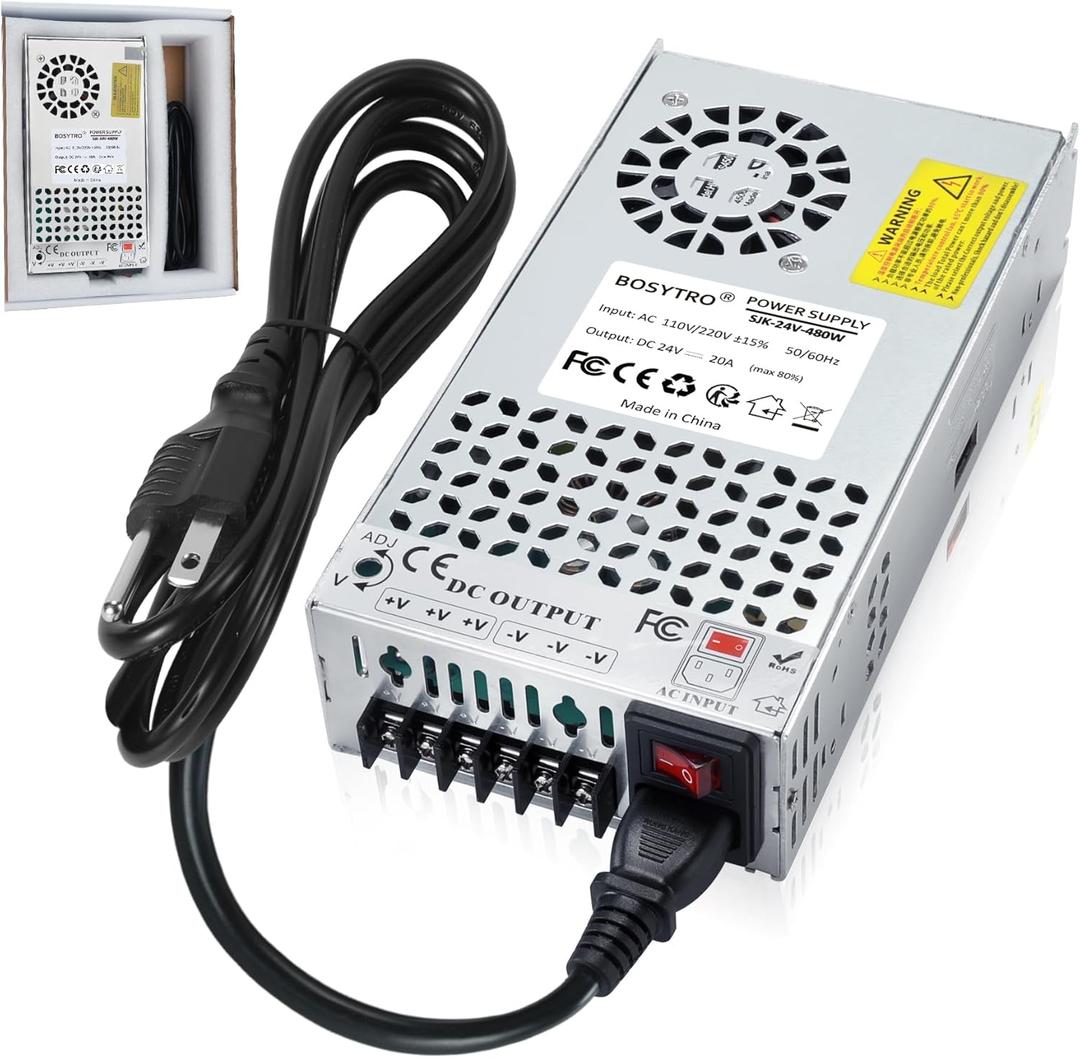 24V 20A 480W DC Switching Power Supply, Universal Transformers AC110V/220V (SMPS), Upgraded Output Port with Power Cord, 24 Volt Power Supply for 3D Printer, CCTV Camera Security System