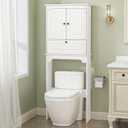 Over The Toilet Storage Cabinet, White | Over Toilet Bathroom Organizer, Freestanding Bathroom Cabinet Over Toilet with Double Doors and Adjustable Shelf