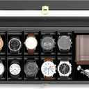 Watch Box Organizer for Men, 10 Slot Watch Display Case With Glass Lid, Wooden Watch Storage Mens Watch Case, Watch Holder Organizer for Men Women -10 Slot, Black