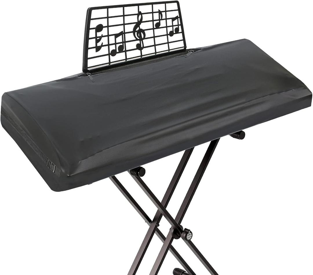 Explore Land Premium Piano Keyboard Dust Cover with Music Stand Opening - Stretchy Leather Piano Protector for 61-88 Keys Digital Electronic Piano (Black,61) (61 Keys, Leather Black)