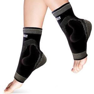 NeoAlly Copper Ankle Support Brace Compression Sleeve with Silicone Gel Reduce Foot Swelling Pain Relief from Plantar Fasciitis and Achilles Tendon (Large - 1 Pair)
