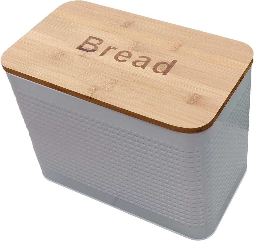 Premium Present White Large Bread Box with Bamboo Lid – Kitchen Storage Bin, Breadbox Basket, Countertop Organizer, Tin Container – Stylish Kitchen Decor