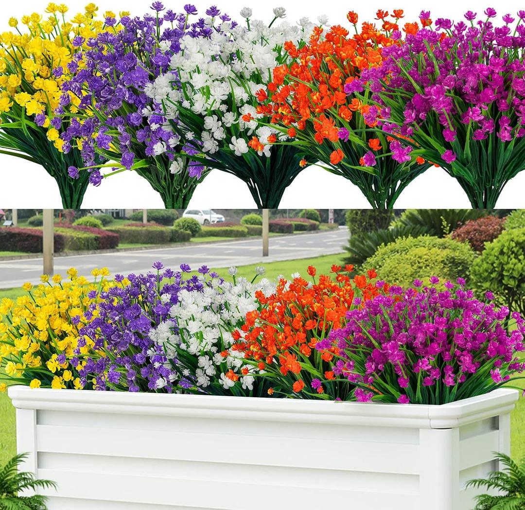 Lnoicy 20pcs Artificial Fake Flowers,Plastic Flowers for Outdoor Decoration, UV Resistant Faux Flowers Shrubs, Artificial Plants for Indoor Outside Garden Home Wedding Farmhouse5 Color
