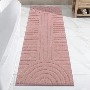 SHACOS Super Soft Bathroom Runner Rugs 24"x60" Non Slip Boho Bathroom Mats Microfiber Absorbent Carpet for Bath Room Machine Washable Shaggy Bath Rugs for Shower Bathtub Home Decor, Grey Pink 2'x5'