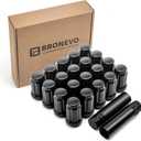 [BRONEVO] 20 Pcs M12x1.5 Lug Nuts, 6 Spline Tuner Wheel Nuts 1.38" (35mm) Length, 60 Degree Conical/Acorn Seat, Closed End Electrophoretic Black Lug Nuts with 2 Socket Keys for Aftermarket Wheels
