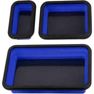 Collapsible Magnetic Parts Tray Set of 3 Different Size, Foldable Silicone Tool Trays for Screws, Bolts, Nuts and Other Small Metal Parts (Blue)