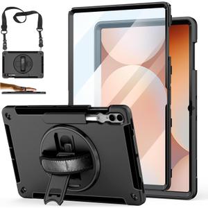 Case for Galaxy Tab S11 Ultra/S10 Ultra/S9 Ultra/S8 Ultra 14.6 INCH: TPU Protective Cover with Stand - Handle - Shoulder Strap - S Pen Holder- Black