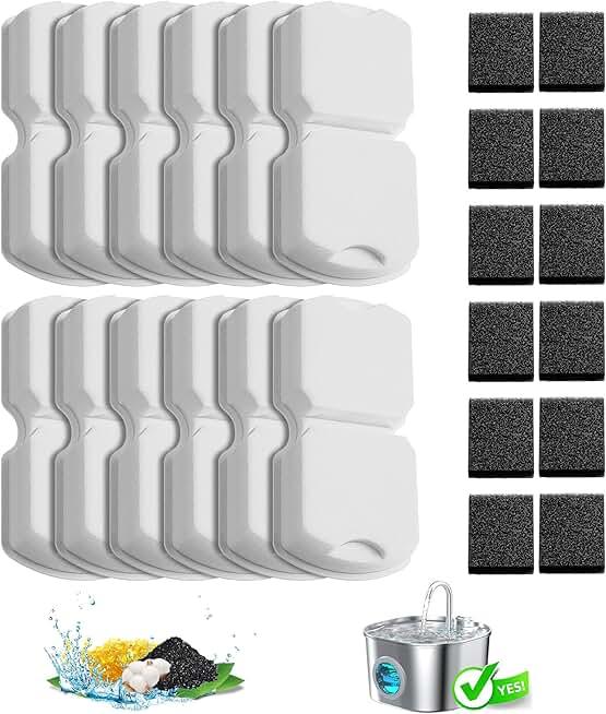 Cat Water Fountain Filters: 12Pack Replacement Pet Fountain Filter of 12 Carbon Filters & 12 Sponges - Use for HOOISE 74oz Automatic Pet Fountain Cat Water Dispenser S15/S15-Pro/S15-Plus
