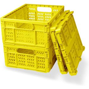 20L Folding Crate, 4Pack Plastic Storage Baskets Organizer for Home and Office,Collapsible Storage Crates for Home Office and Outdoor Organizer.(Yellow) w