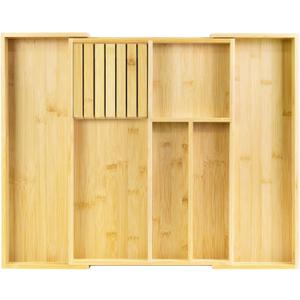 VaeFae Bamboo Kitchen Drawer Organizer, Wooden Utensil Tray with Multiple Compartments, Cutlery and Silverware Storage (6 Slot, Natural)