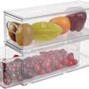 Taiuloo 2 Pack Stackable Refrigerator Organizer Bins with Pull-Out Drawer, Clear BPA-Free Food Storage Containers for Fridge Freezer, Kitchen Pantry Cabinet & Bathroom Vanity Organization