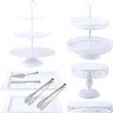 GMWD White Cake Stands Set Metal Dessert Display Table Cake Pedestal Tiered Cupcake Holder Donut Plate Serving Tray Decorating for Wedding Birthday Party Baby Shower Celebration