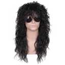 Mens 80S Long Curly Black Rocker Costume Wig