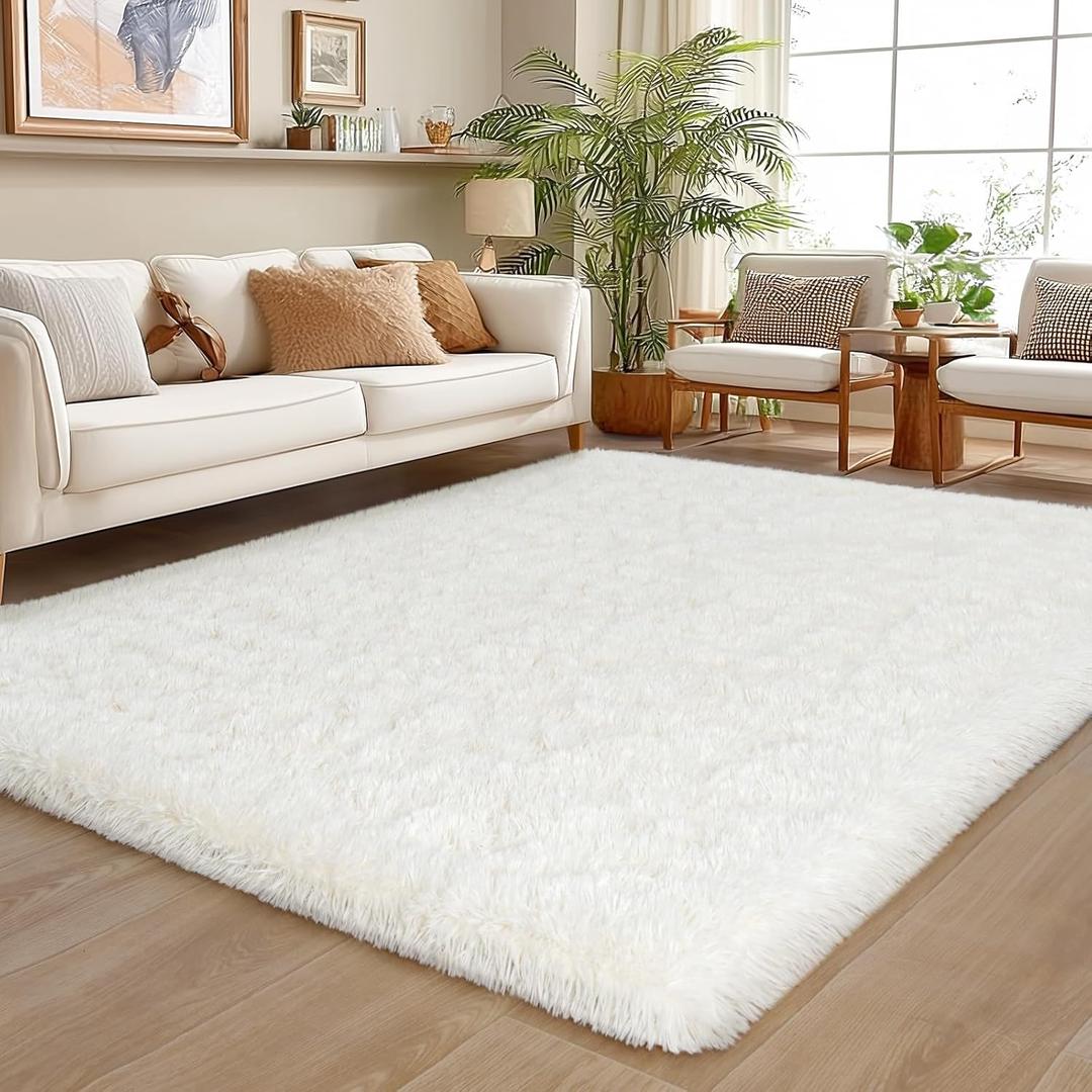 Area Rug for Living Room 6x9, Ultra Soft Shaggy Area Rugs for Bedroom, Upgrade Non-Slip Plush Fuzzy Carpet for Bedroom Girls Boys Room Home Nursery Teens Modern Indoor Home Dorm Decor, Cream White