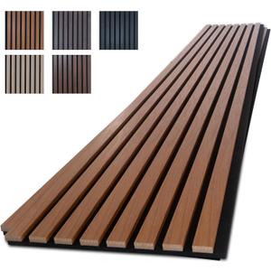 NeatiEase Wood Panels for Wall, 4-Piece 96" x 12.6" Soundproof Wood Slat Wall Panel for Interior Wall Decor Noise Cancelling, Acoustic Wall Panels, Sound Absorbing Panel (Teak)