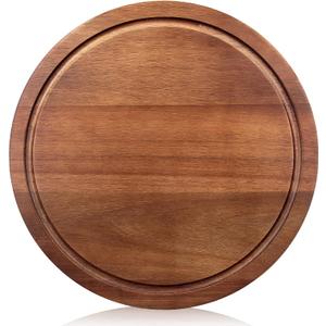 Round Acacia Wood Cutting Boards for Kitchen Meat Small Wooden Charcuterie Boards Decorative Bread Serving Cheese Board Chopping Board Butcher Block Circle Pizza Board Charcuterie Tray Food Platter