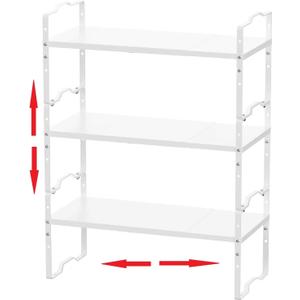 Expandable Shelf for Cabinet Organizer Adjustable Stackable Spice Rack at Kitchen and Bathroom more, Counter Countertop Cupboard Organization Pantry Storage(LARGE/3PACKS/WHITE)