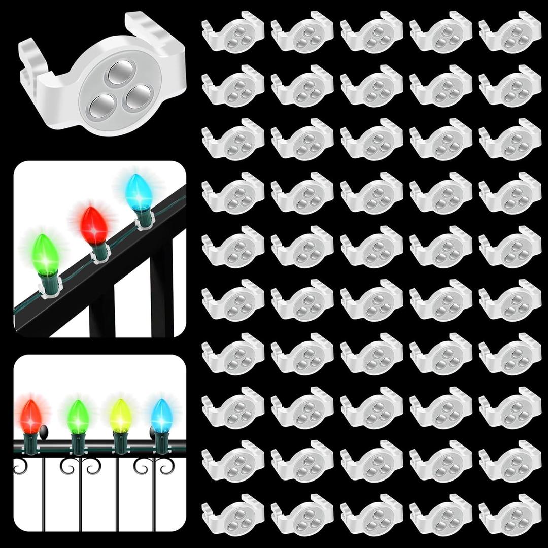 UQM 50 Pack C9 Magnetic Christmas Light Clips, Extra Strong Magnetic Clips Hooks for Christmas Lights, Magnet Christmas Light Clips for C9 C7 Sockets Metal Roof Gutters Outside Patio Holiday Lighting
