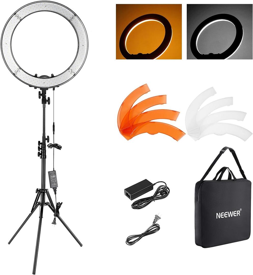NEEWER 18 Inch Ring Light with Tripod Stand, 55W Large LED Ringlight, Cold Shoe Phone Holder Compatible with iPhone Camera for Video Recording Photography Streaming Selfie Makeup Studio Photo, RL-18