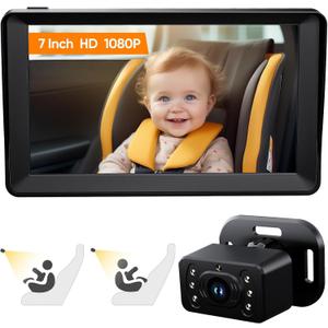 Kidsneed Baby Car Camera 7-Inch Baby Monitor for Car with USB Plug and Play Easy Setup 360 Degree Rotating Backseat Camera Two Kids HD 1080P Rear Facing Seat Cameras