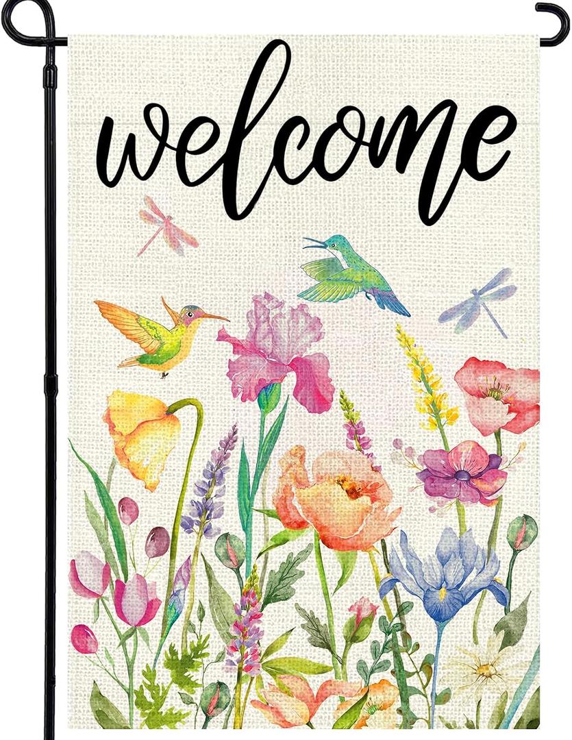 6 x Spring Summer Garden Flag 12x18 Inch, Flowers Birds Dragonflies Flag | Double Sided Colorful Seasonal Yard Outdoor Decoration