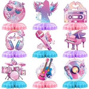 9Pcs Music Themed Party Decorations Girls Birthday Decorations Honeycomb Centre Decorations Pop Singer Themed Table Decorations Fan Celebration Party Supplies