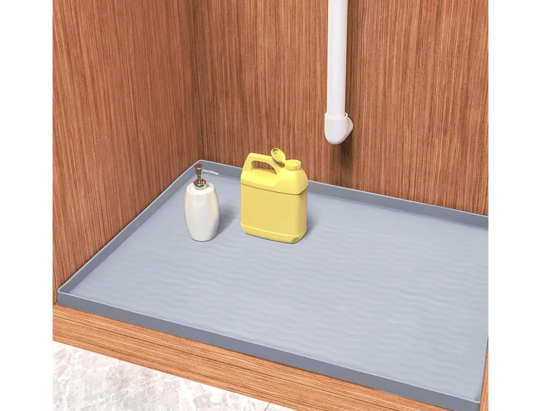 URMONA Waterproof Silicone Under Sink Mat 31'' x 22'' Shelf Liner for Kitchen and Bathroom, Cabinet and Counter Protector, Storage and Organizers, Litter Mat, Pet Cat Puppy Essentials(Light Grey)