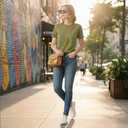 PRATEE Women’s T Shirt, 100% Cotton Short Sleeve Crew Neck Basic Tee (Green, XXL)
