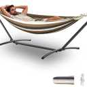 Double Hammock with Stand, 2 Person Hammock with Carrying Bag,Heavy Duty Portable,500 lb Capacity, Perfect for Both Indoors and Outdoors,Coffee