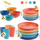 LIYH 32 Pcs Wheat Straw Dinnerware Sets - Plastic Plates and Bowls Set,Reusable Plastic Plates,Dishes Set for 8,Unbreakable & Dishwasher Dinnerware Stes,Thanksgiving Halloween Fall Decor (Yellow Orange Blue Nave Blue)