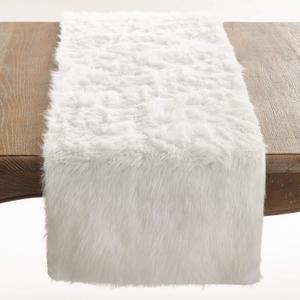 Faux Fur Design Table Runner, 15"x36", White