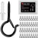 Black Screw Hooks with Safety Lock 2.3" Rustproof Metal Ceiling Hooks for Hanging Plants, Baskets,String Lights & Outdoor Decor, 40LB Capacity (40, Black)