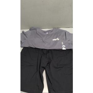 Sport Casual Set for Men Two Piece Tracksuit O-Neck Short Sleeves Tees Shirts Shorts Sweatpant Jogger Workout Suit, Grey and Black, S