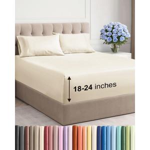 Extra Deep Pocket King Sheets - 4 Piece Breathable & Cooling Bed Sheets - Hotel Luxury Bed Sheet Set - Soft, Wrinkle Free & Comfy - Easily Fits Extra Deep Mattresses - Deep Pocket Off White Sheets Set